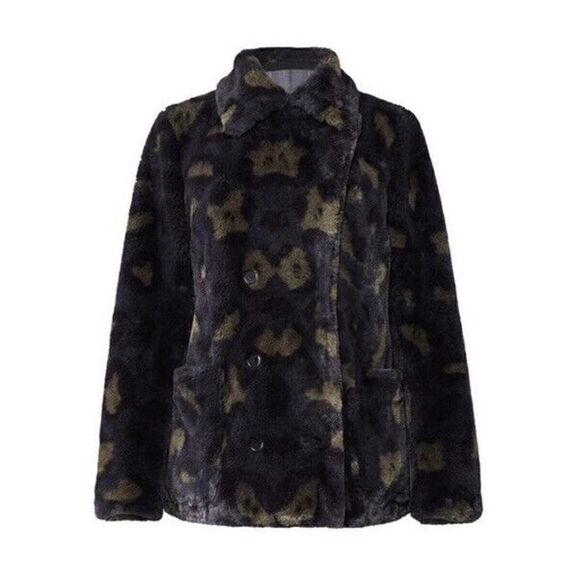 Zadig & Voltaire Miles Leo Green Leopard Faux Fur Coat Size Small - Picture 3 of 14